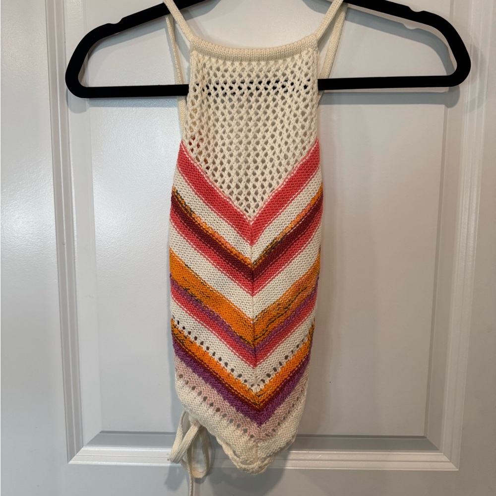 American Eagle Super Cropped Scoop Neck Crochet Top Multicolor Sz M